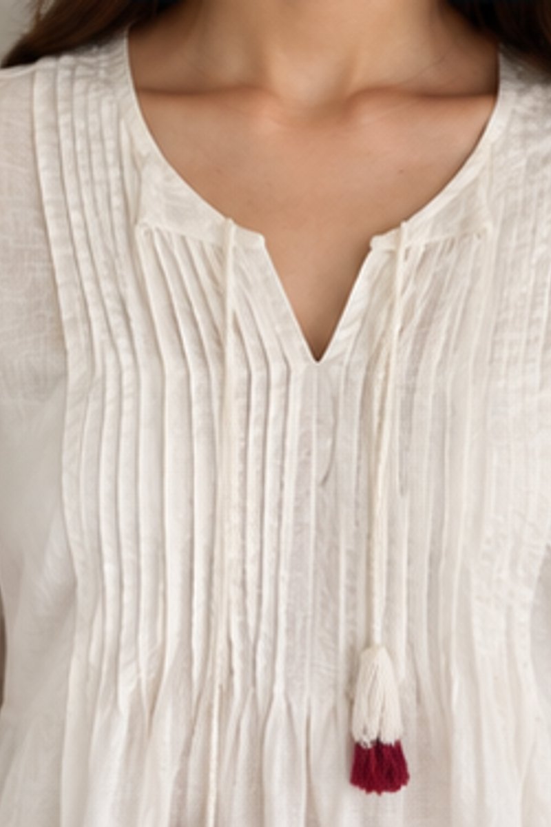 White embroidered fusion top