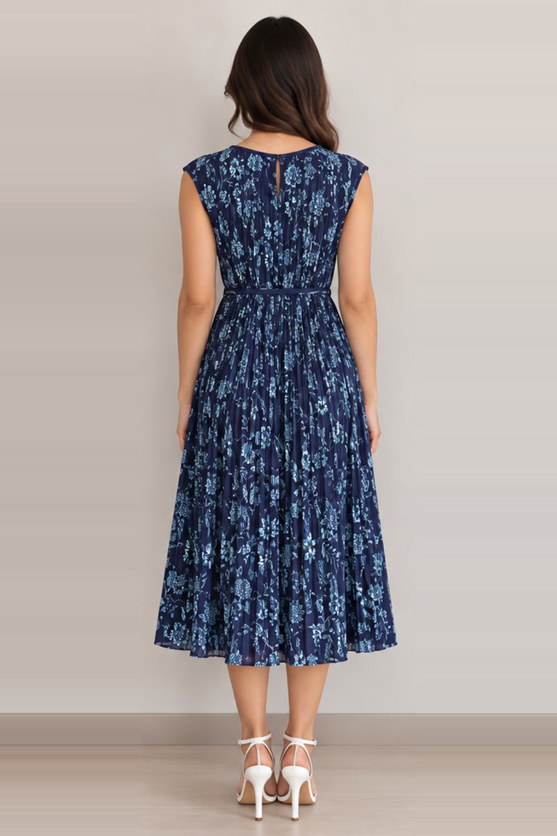 Navy floral fit and flare midi dress