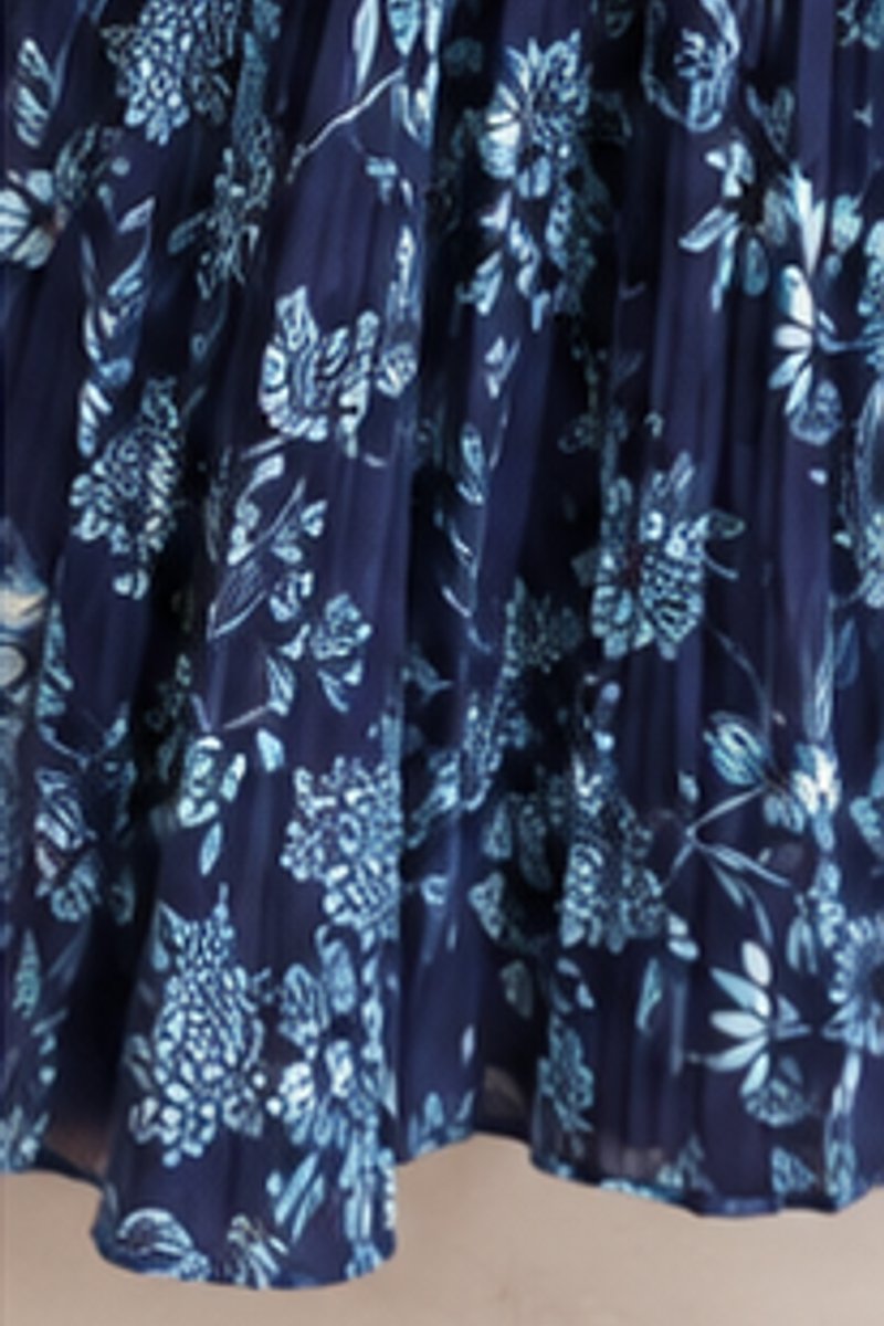 Navy floral fit and flare midi dress