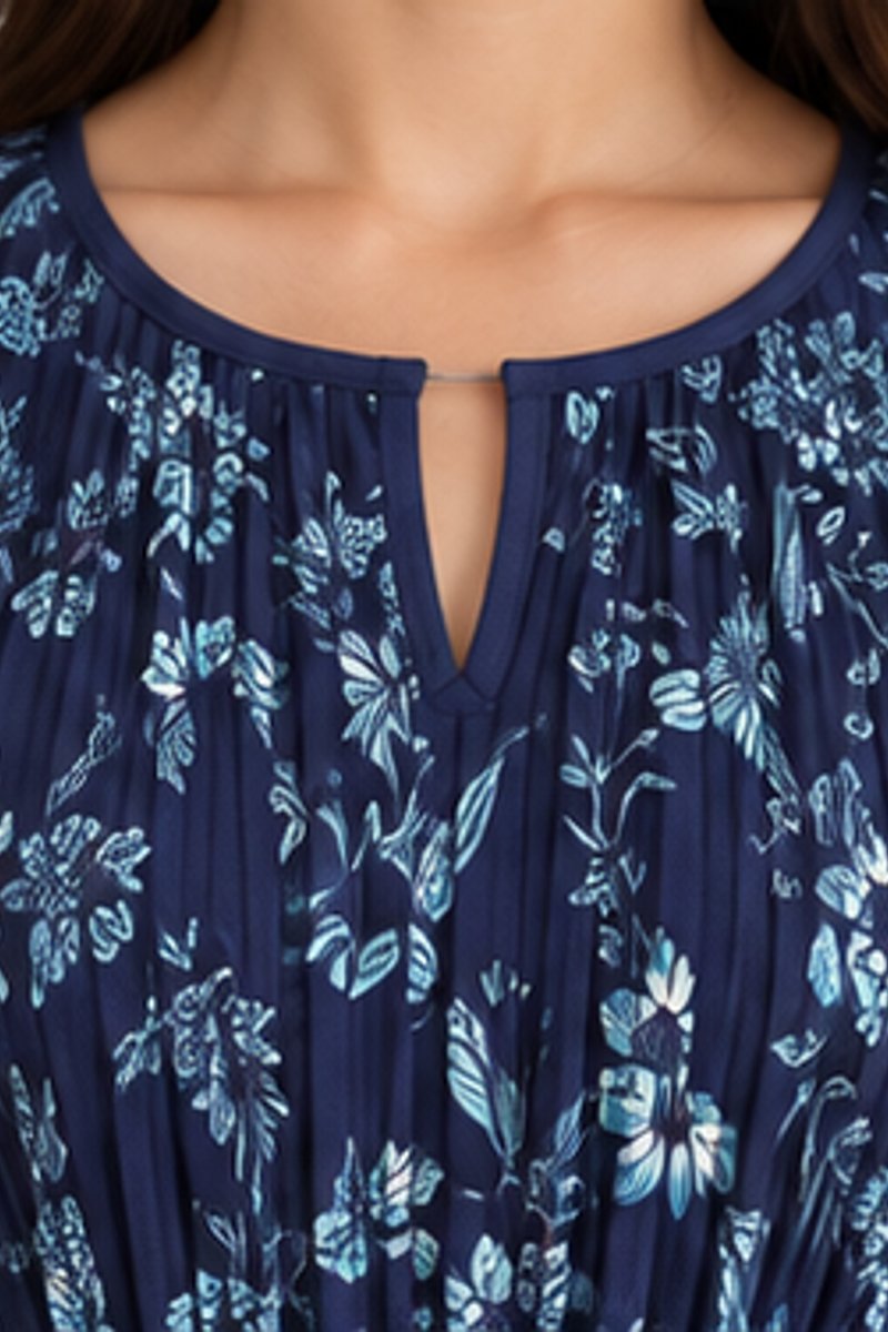Navy floral fit and flare midi dress