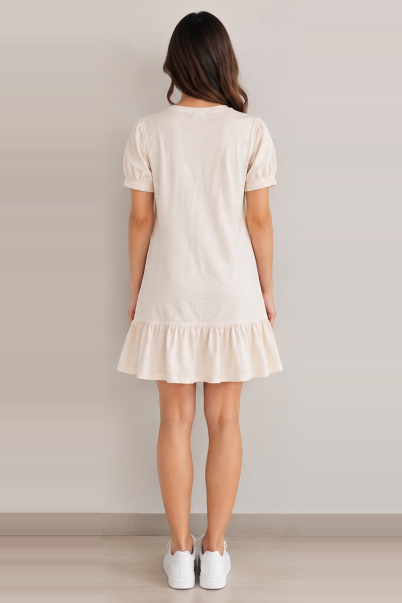 Beige ruffle hem dress