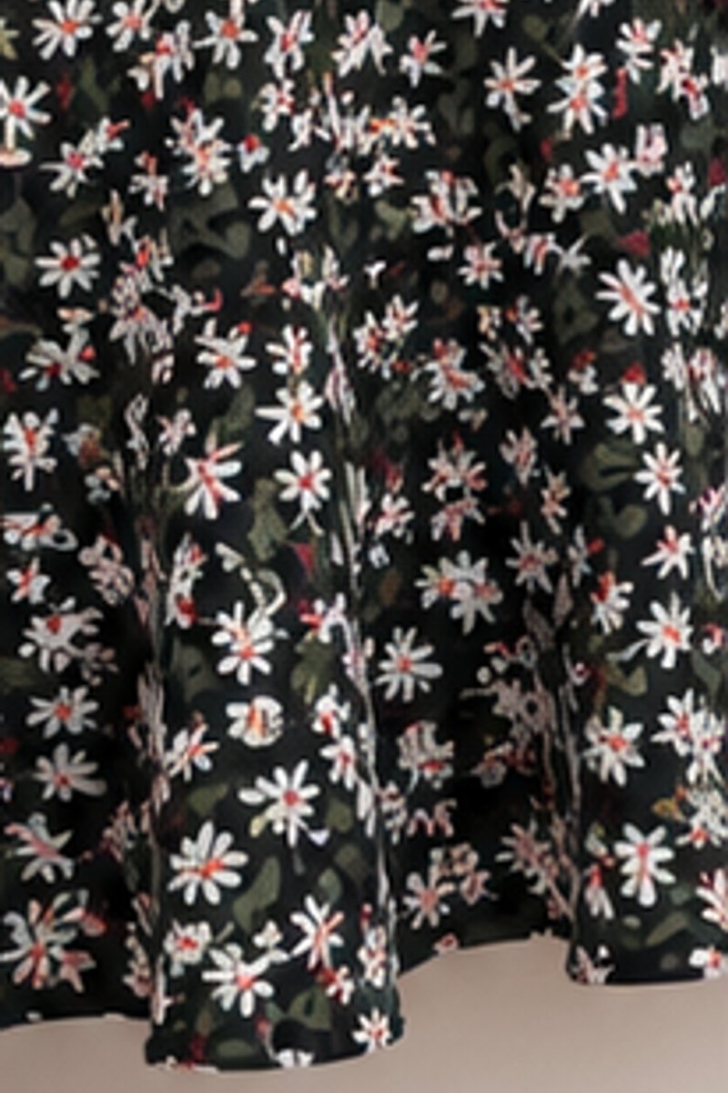 Black floral turtleneck A-line dress