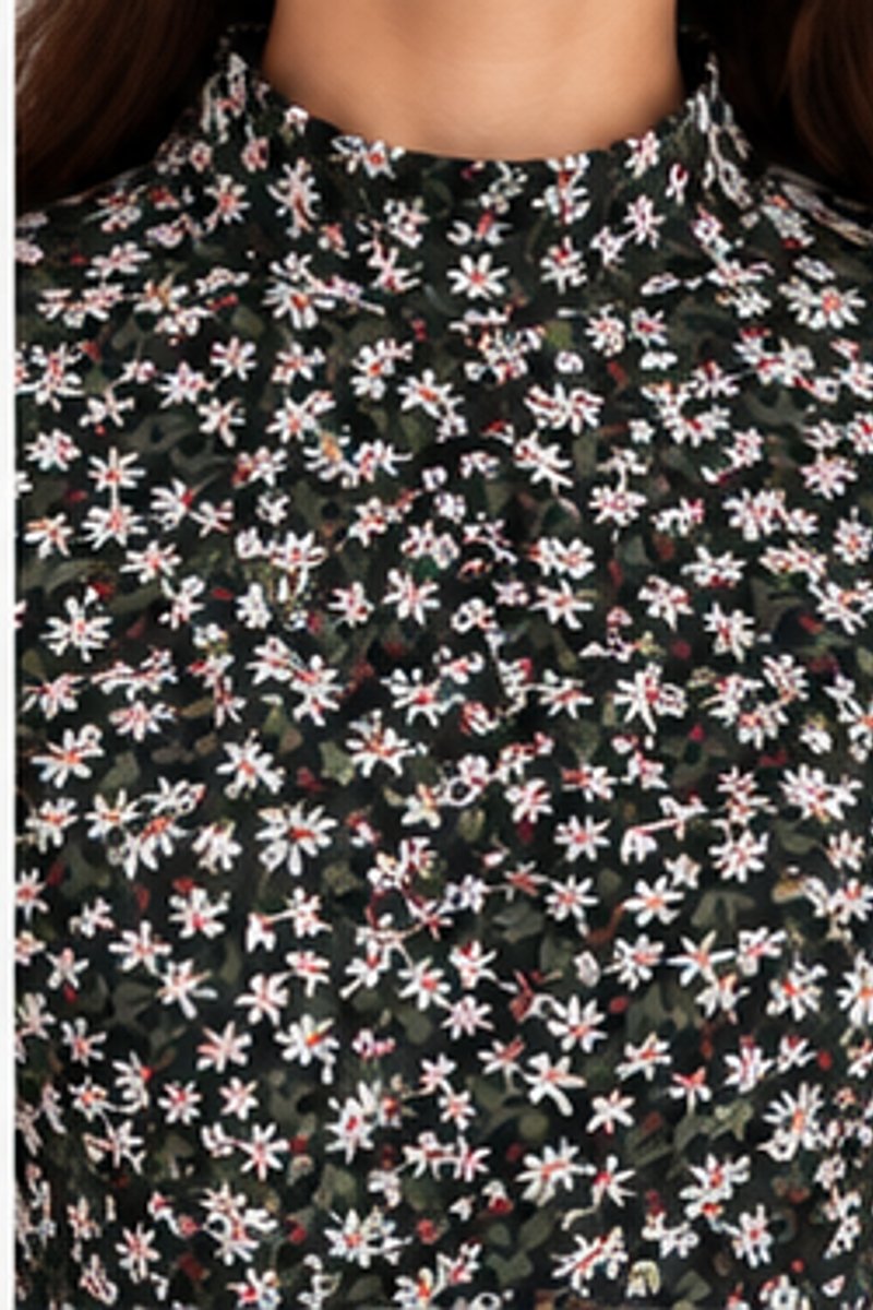 Black floral turtleneck A-line dress