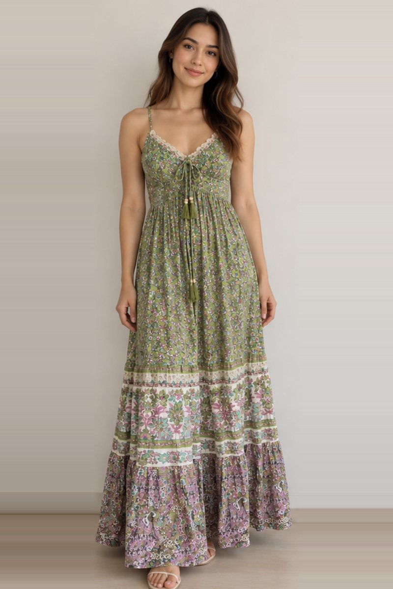Green floral maxi dress