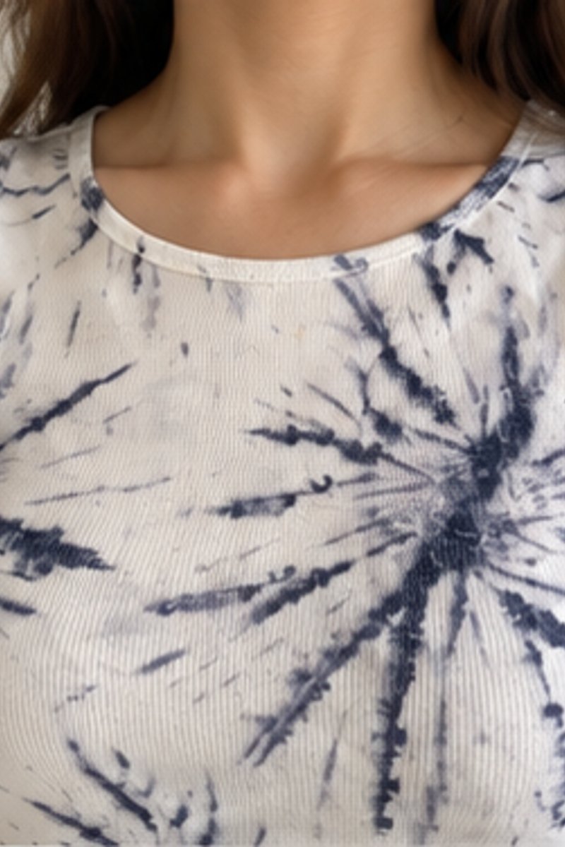 White and navy tie-dye bodycon dress