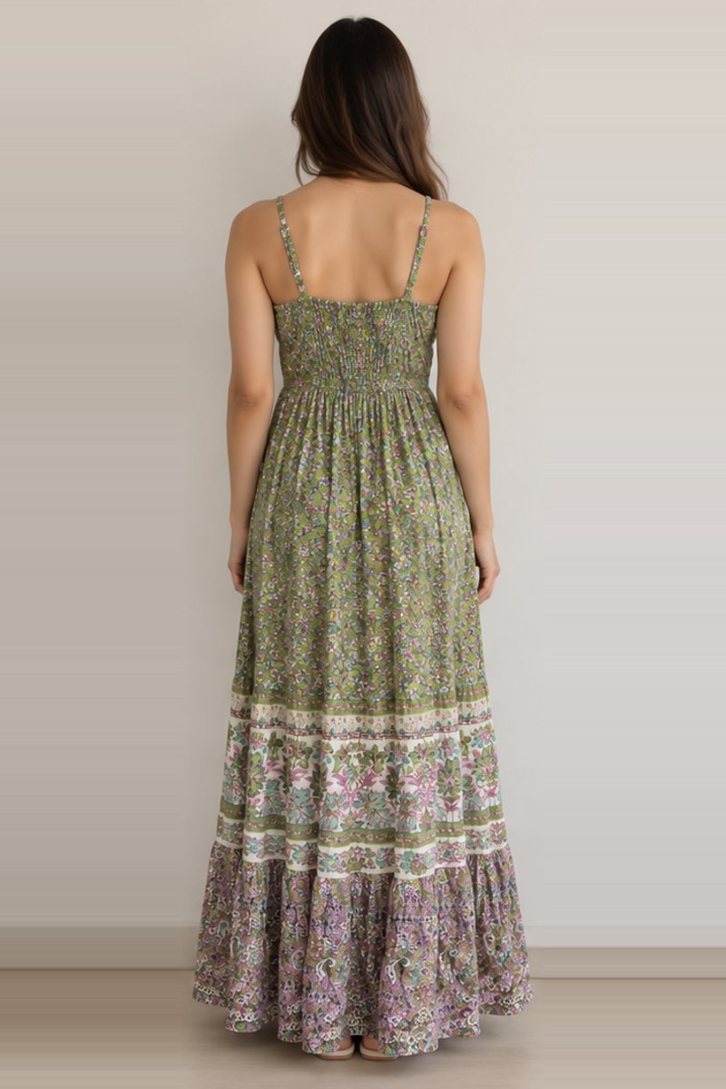 Green floral maxi dress