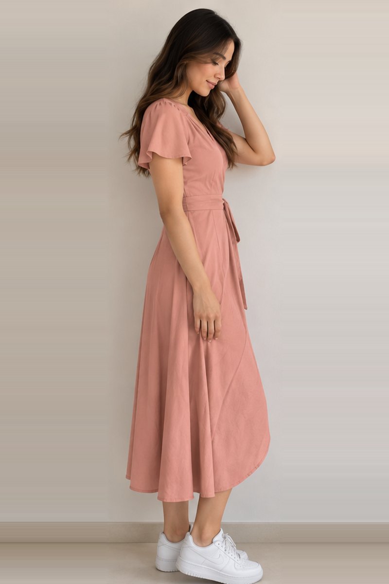 Dusty rose wrap midi dress