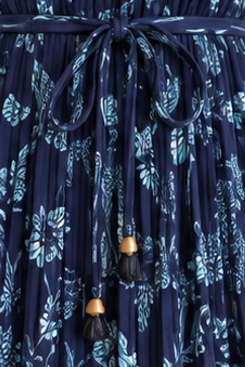 Navy floral fit and flare midi dress