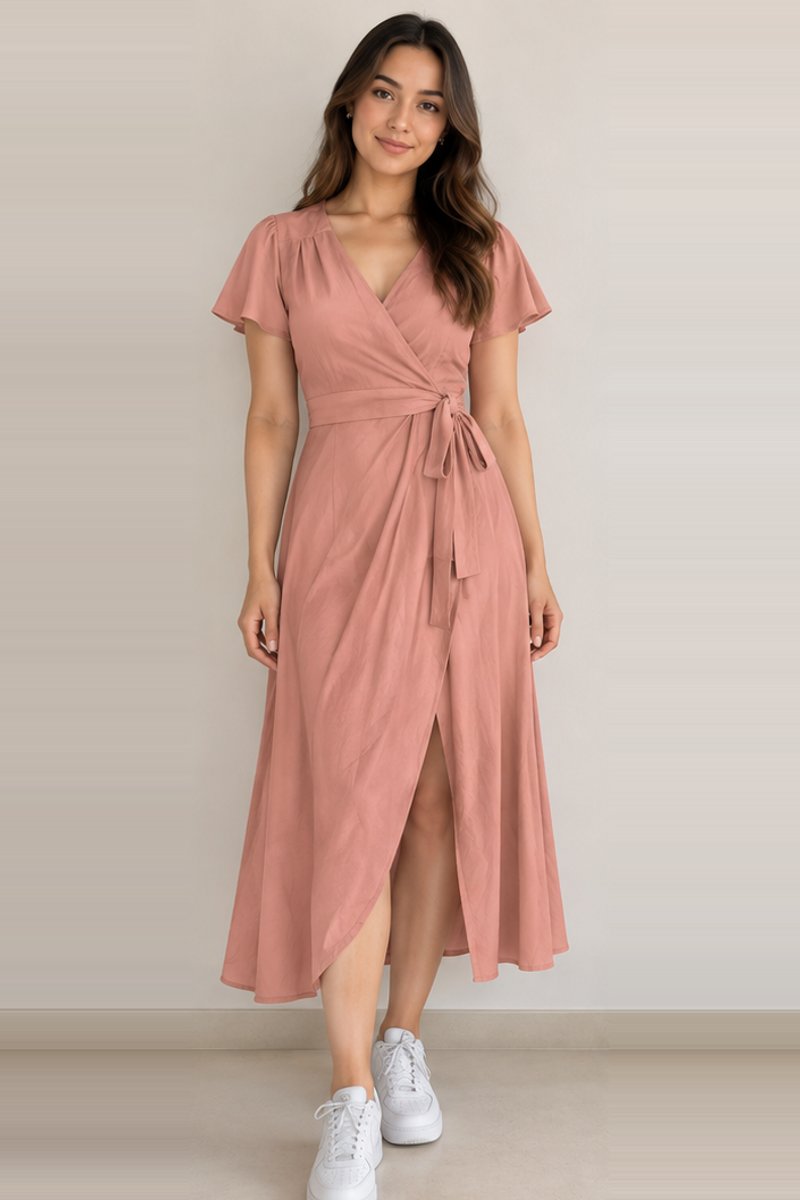 Dusty rose wrap midi dress