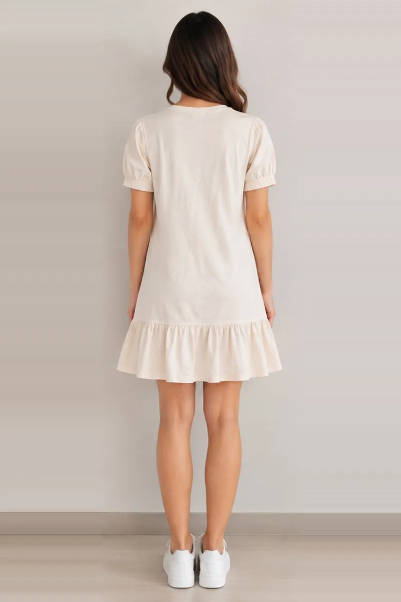 Vintage ONLY beige ruffle hem dress, size XS, photo 2 of 6