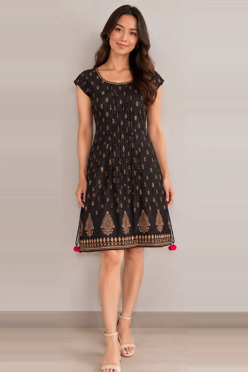 Vintage Bombay Paisleys black A-line fusion dress, size M
