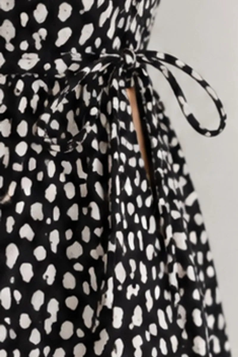 Vintage black and white spotted midi dress, size S, photo 5 of 6