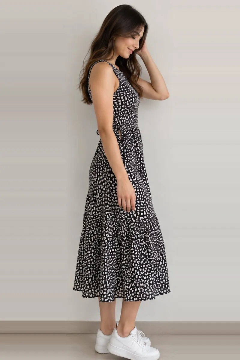 Vintage black and white spotted midi dress, size S, photo 3 of 6