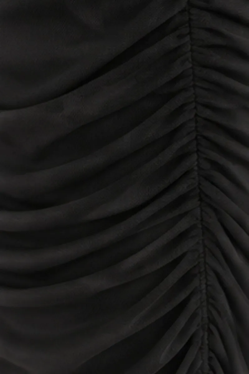 Vintage Savana black off-shoulder ruched bodycon dress, size S, photo 5 of 6