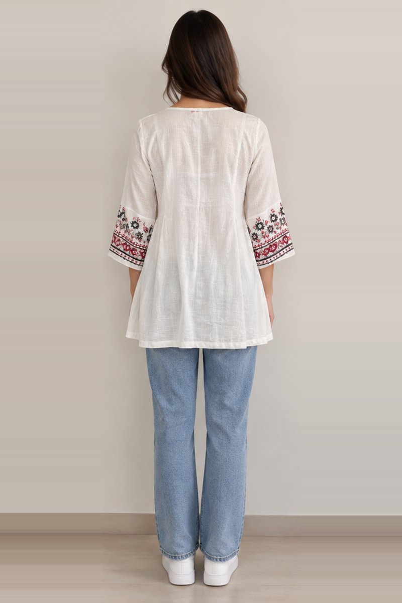 White embroidered fusion top