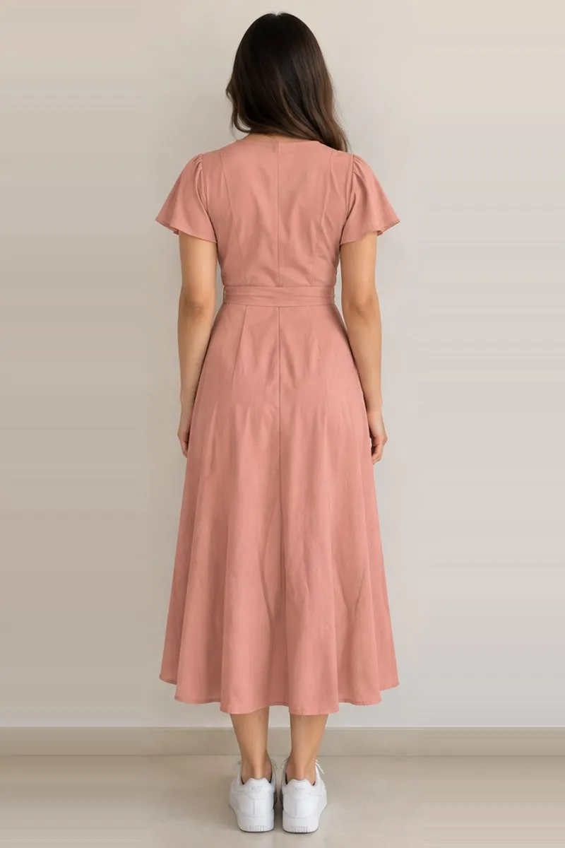 Vintage BerryLush dusty rose wrap midi dress, size M, photo 2 of 6