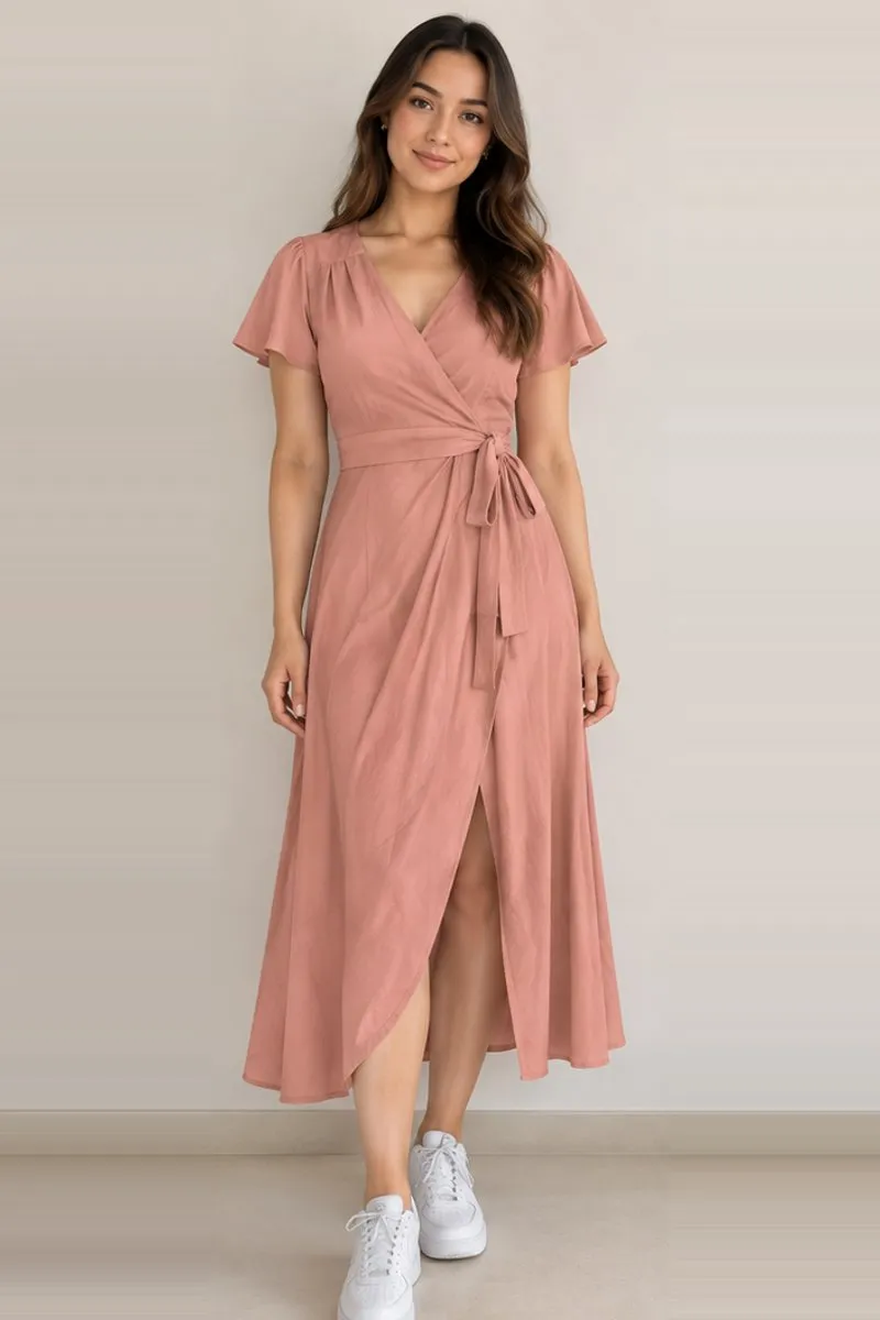 Vintage BerryLush dusty rose wrap midi dress, size M