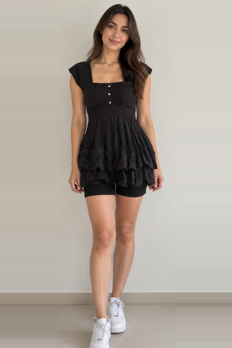 Black layered fit and flare top