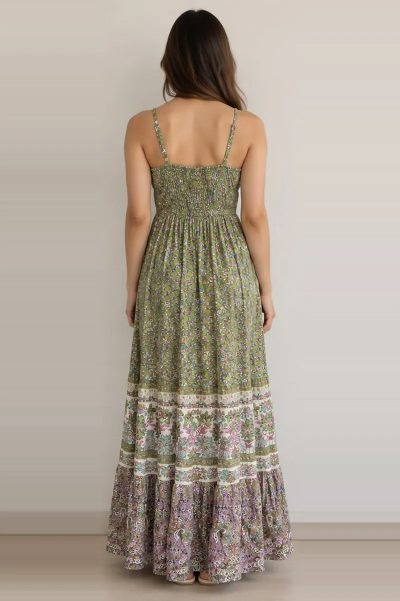 Vintage green floral maxi dress, size M, photo 2 of 6