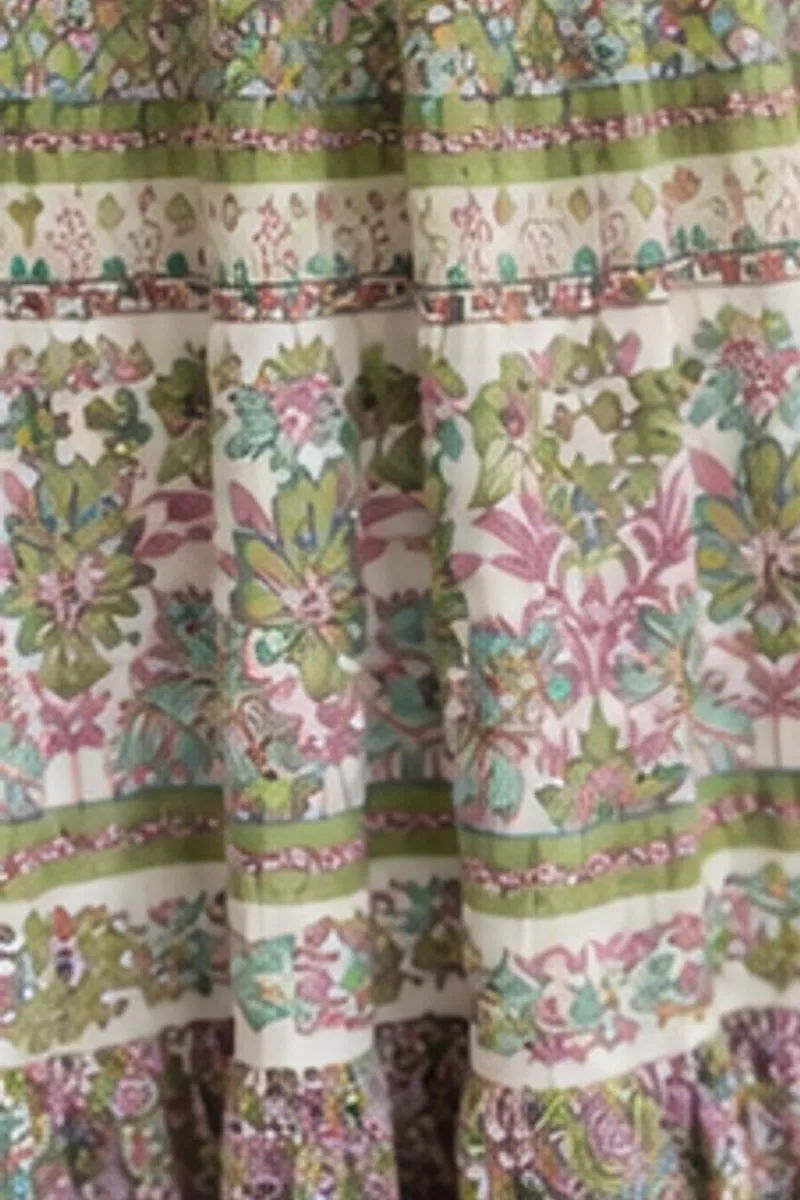 Vintage green floral maxi dress, size M, photo 5 of 6
