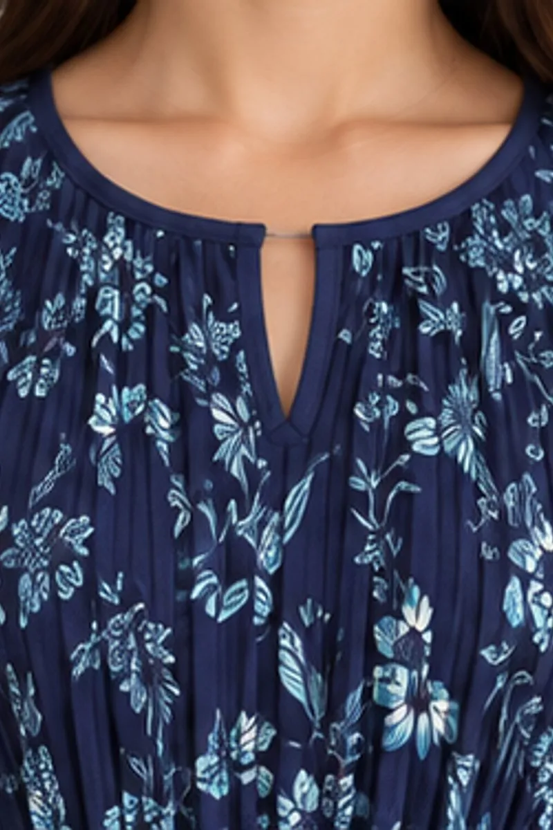 Vintage navy floral fit and flare midi dress, size S, photo 4 of 6