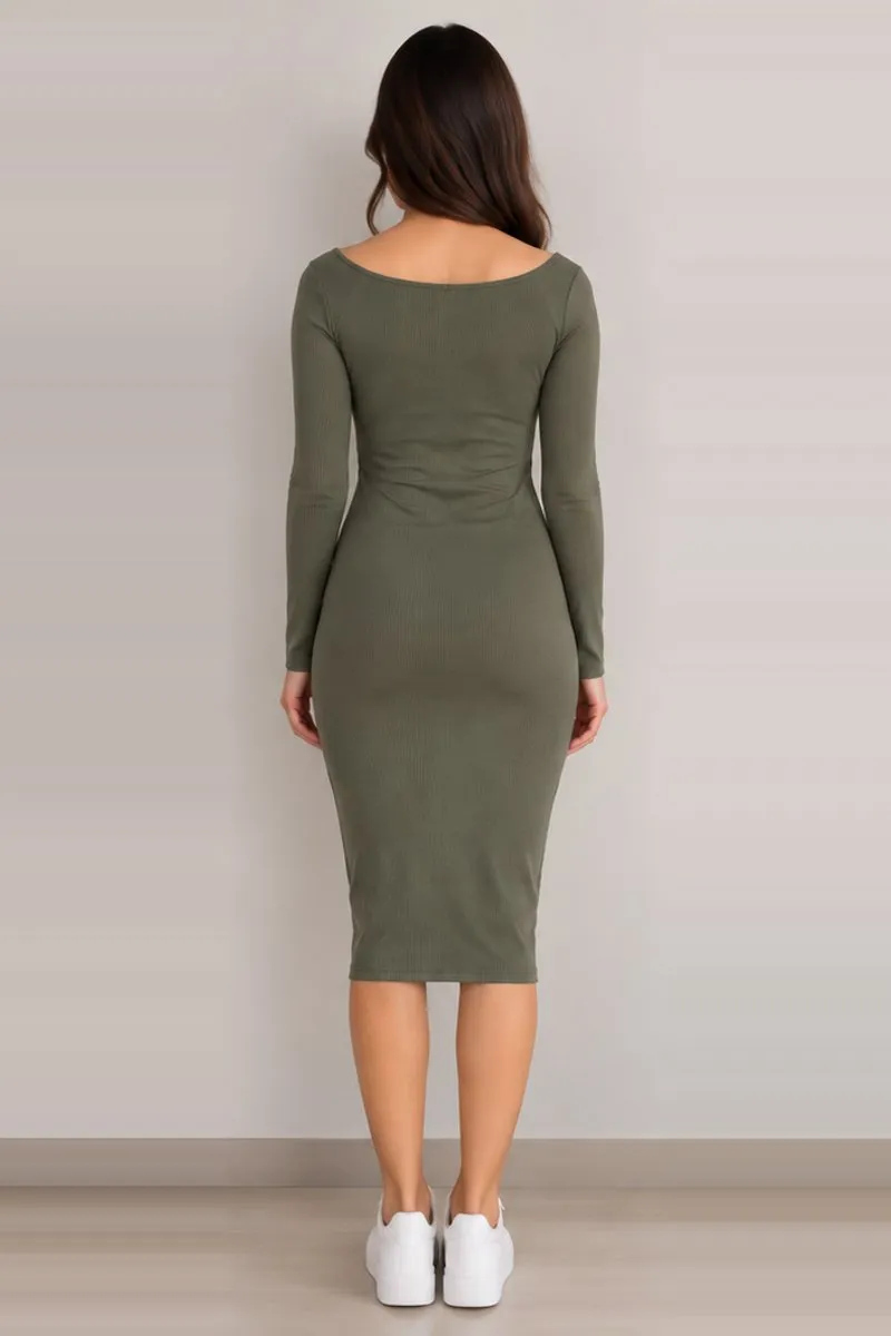 Vintage Tokyo Talkies olive green bodycon dress, size S, photo 2 of 6
