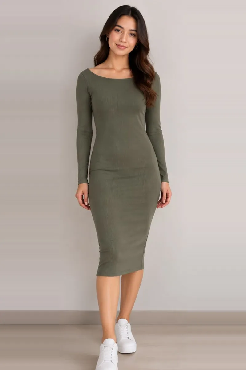 Vintage Tokyo Talkies olive green bodycon dress, size S