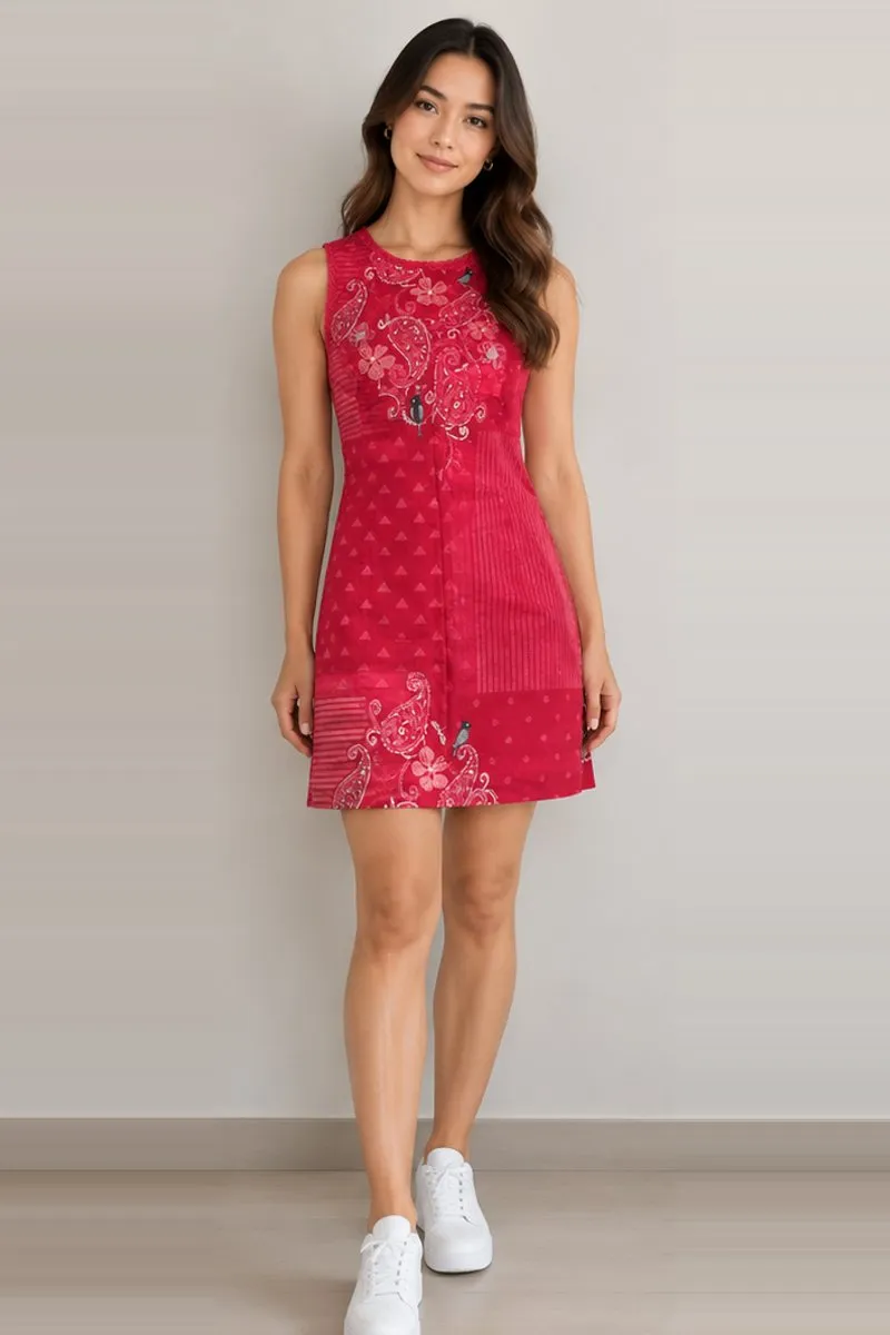 Vintage Bombay Paisleys red printed dress, size XS