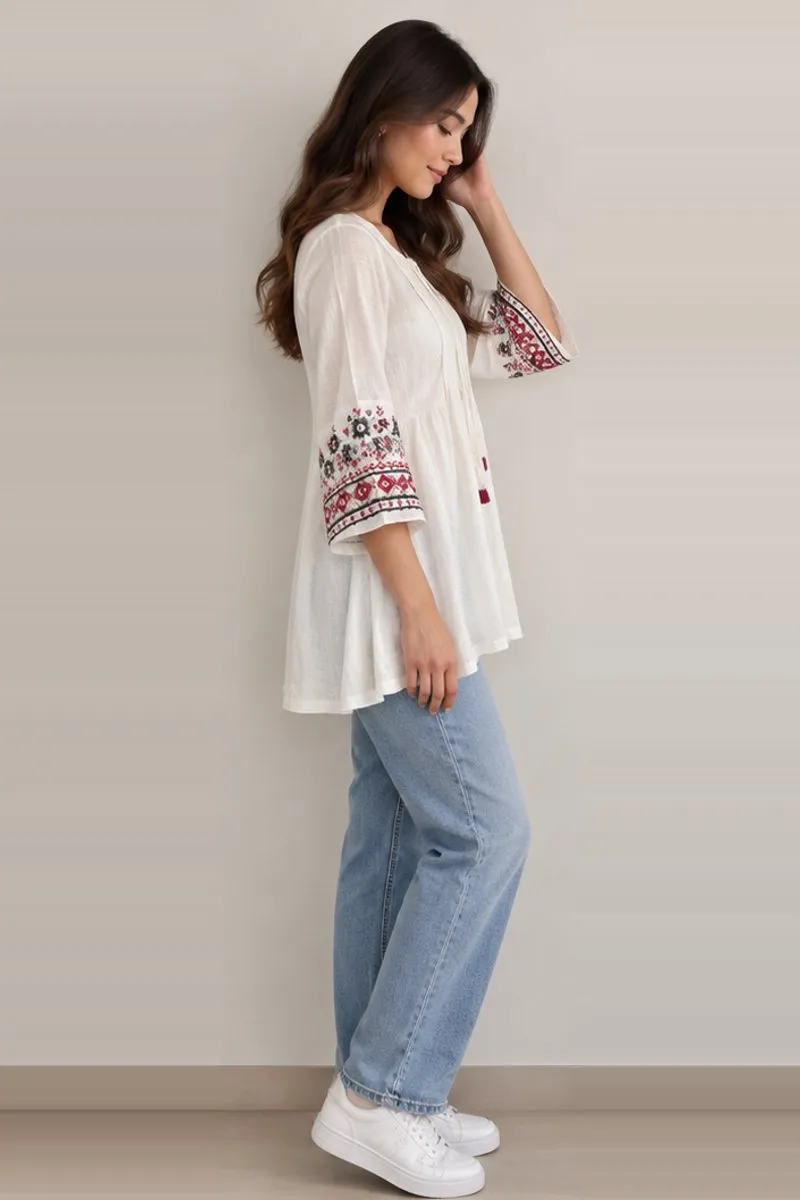 Vintage Rangmanch white embroidered fusion top, size M, photo 3 of 6