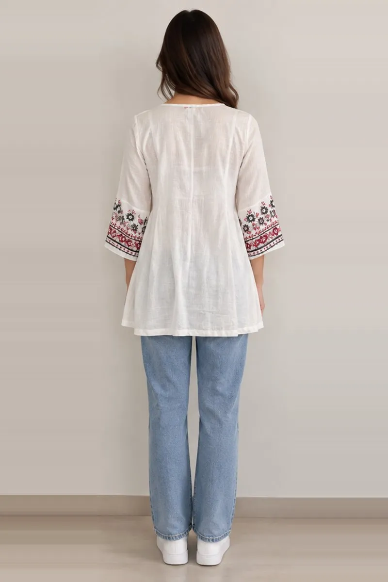 Vintage Rangmanch white embroidered fusion top, size M, photo 2 of 6