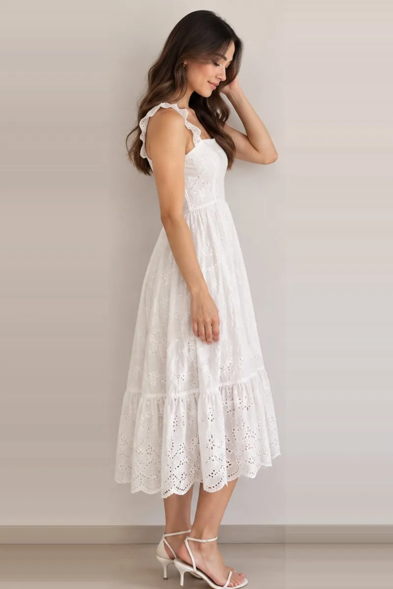Vintage white eyelet fit and flare midi dress, size S, photo 3 of 6