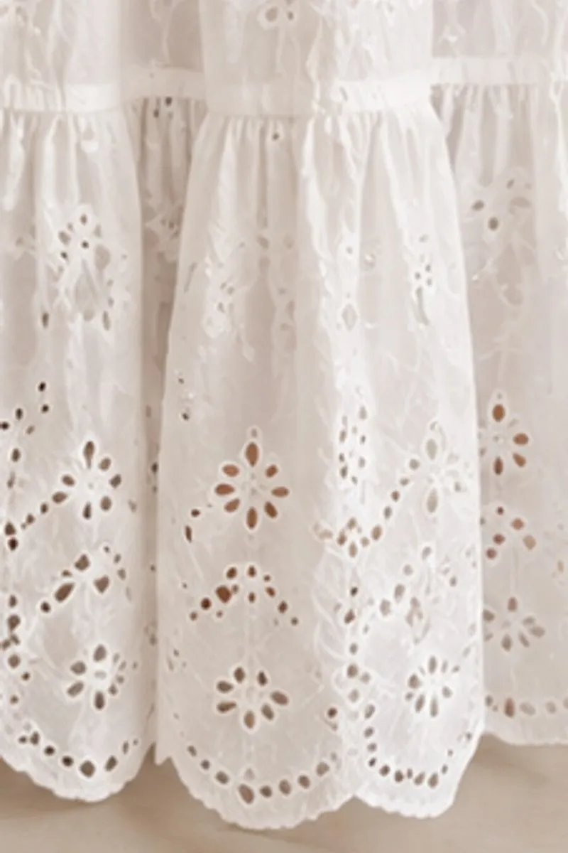 Vintage white eyelet fit and flare midi dress, size S, photo 5 of 6
