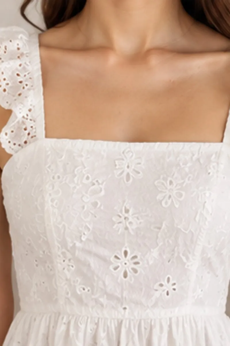 Vintage white eyelet fit and flare midi dress, size S, photo 4 of 6