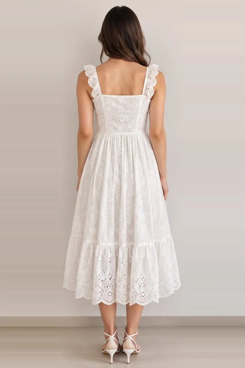 Vintage white eyelet fit and flare midi dress, size S, photo 2 of 6