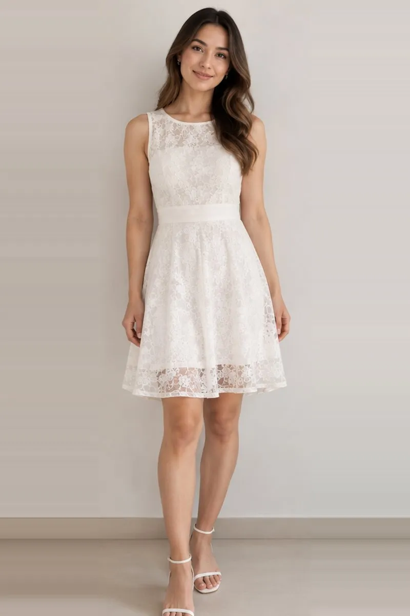 Vintage white lace fit and flare dress, size S