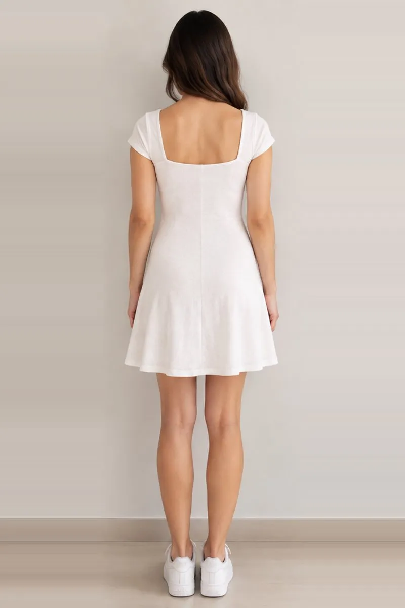Vintage H&M white ribbed fit and flare dress, size S, photo 2 of 6